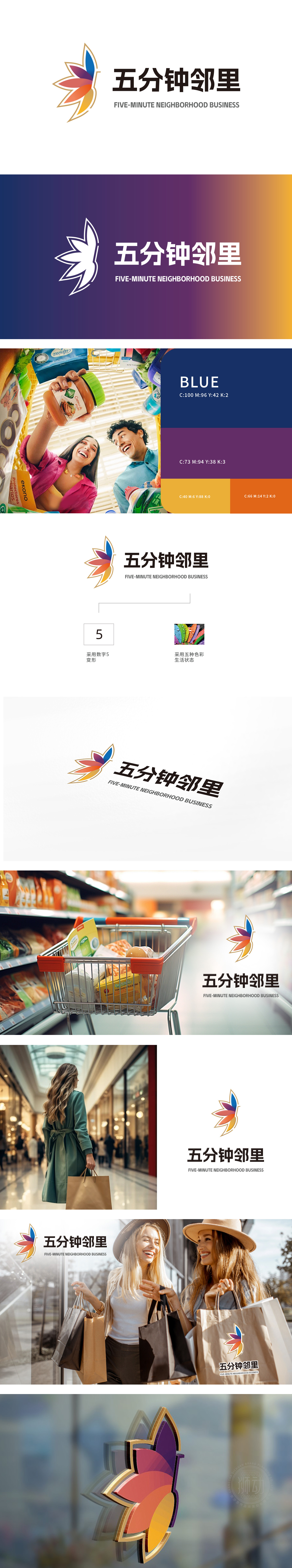 五分钟邻里商业综合体 百货商超 LOGO设计