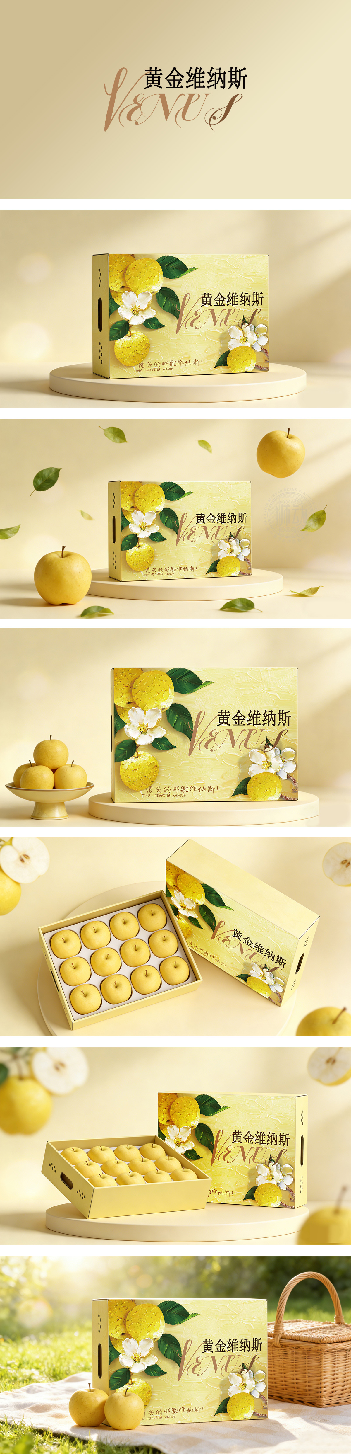 高品质清新优雅温暖治愈油画风格高端水果礼品包装设计