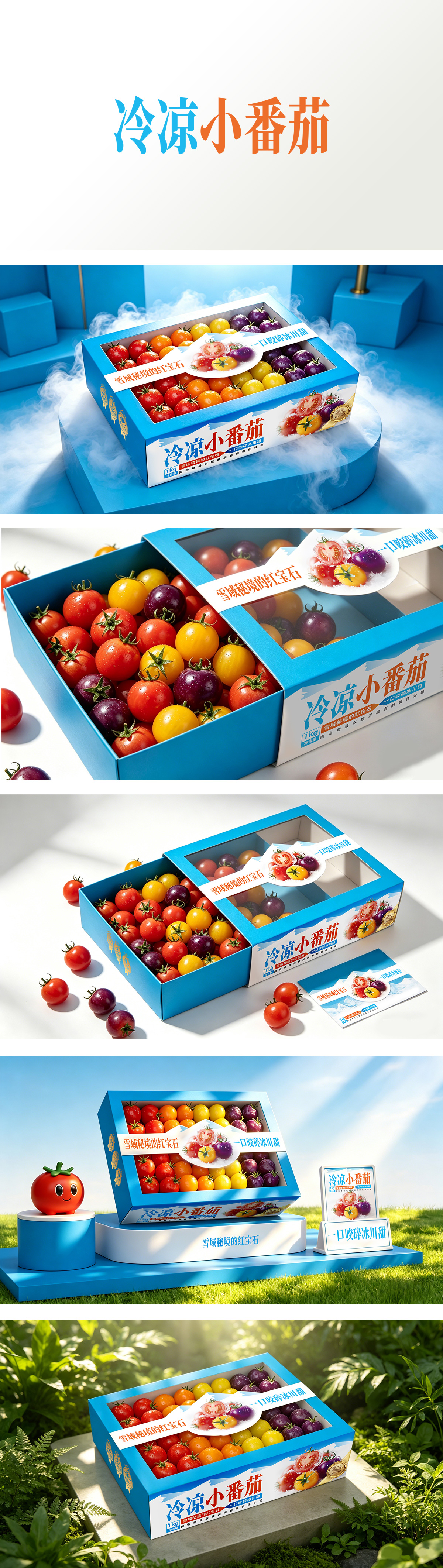 清新3D电商风生鲜水果天然高品质多彩小番茄包装设计