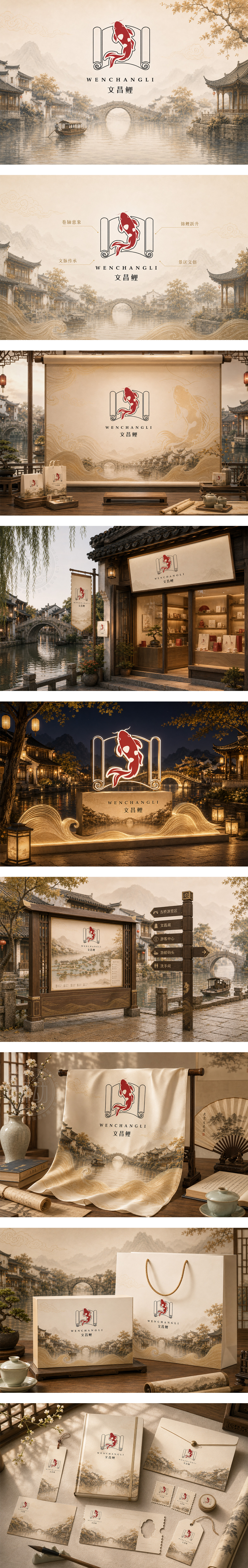 文昌鲤文昌文创IP文旅景区文创鱼跃龙门江南水乡文创品牌LOGO商标设计