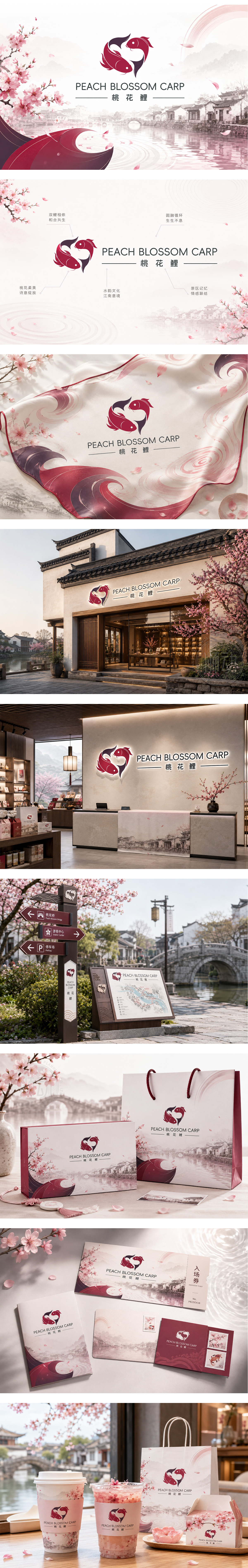 桃花鲤文旅IP鲤鱼文旅景区文创双鲤锦鲤江南水乡文创品牌LOGO商标设计